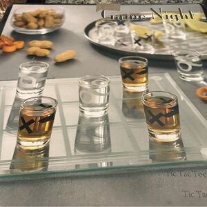Clear Glass Tic-Tac-Toe Shot Glass Game Set - White/Black Accents